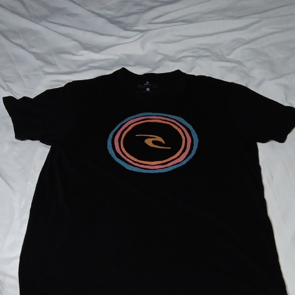 Rip Curl Black Tee with Multicolor Circle Design